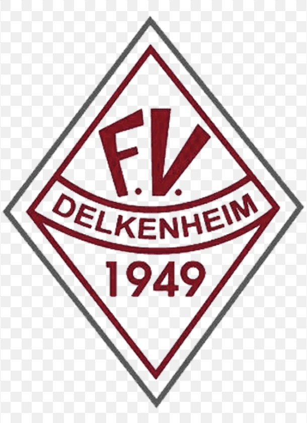 Vereinslogo F.V. Delkenheim 1949 in rotem Rautenwappen auf Weiß